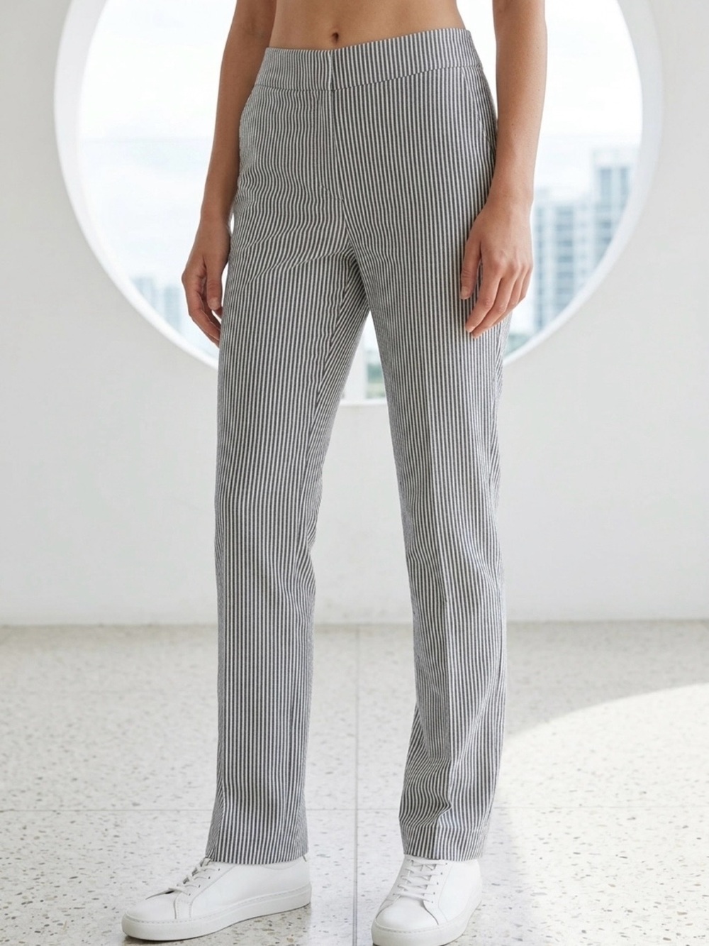 Rafaella Black and White Pinstripe Straight-Leg Pants